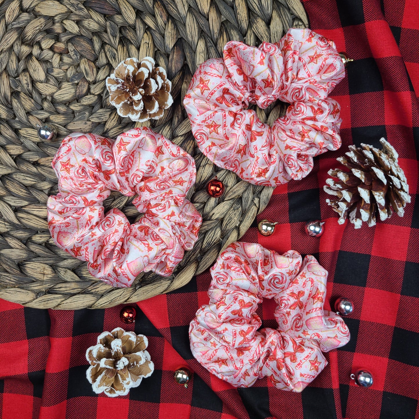 Pink Peppermint Candies Satin Scrunchie