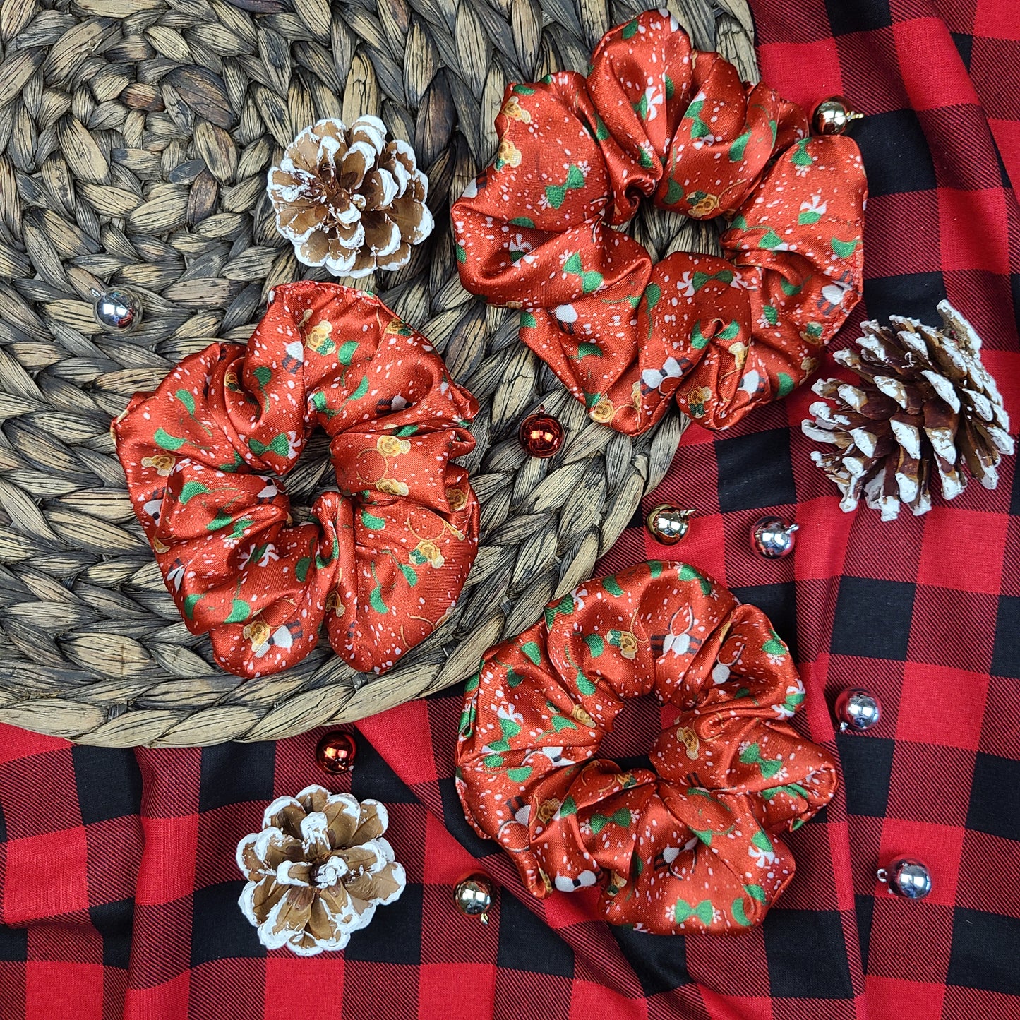 Christmas Mickey Ear Satin Scrunchie