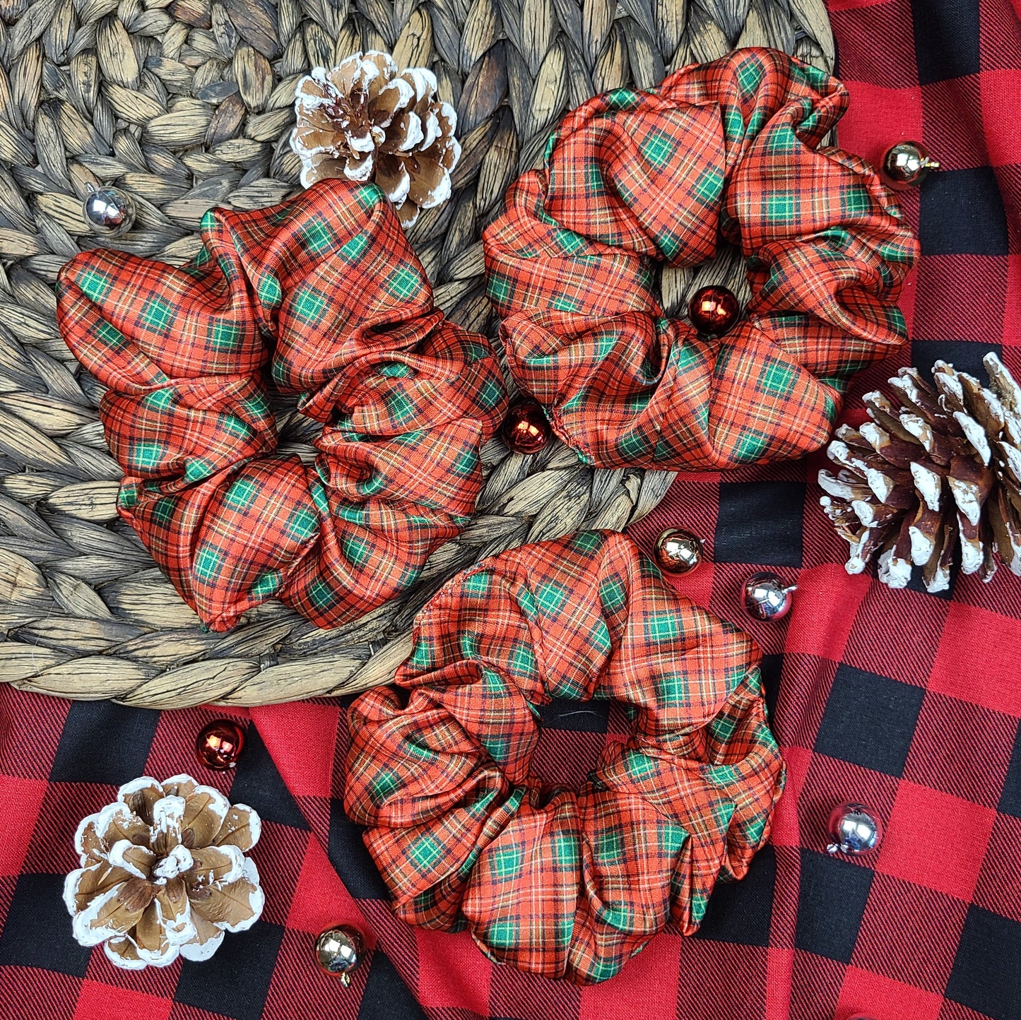 Christmas Plaid Satin Scrunchie