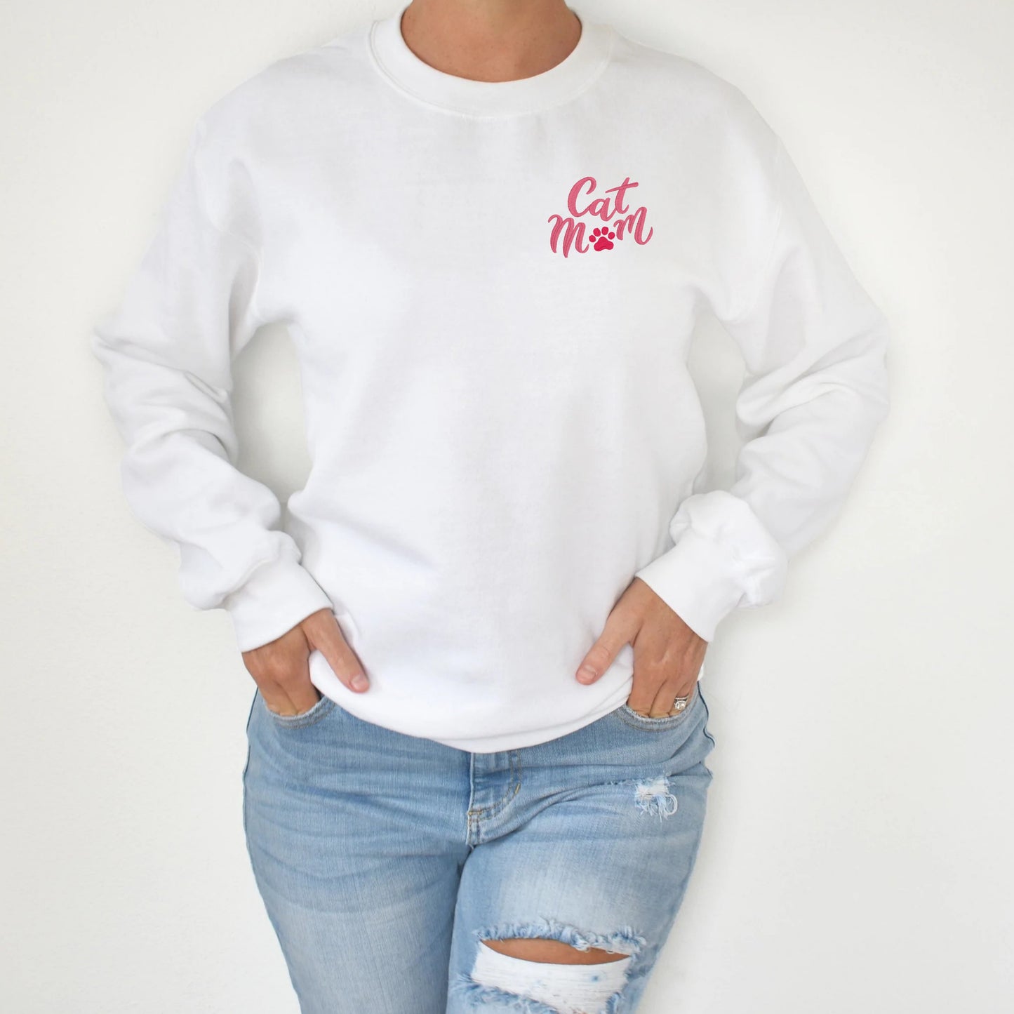 Cat Mom Embroidered Unisex Crewneck Sweatshirt