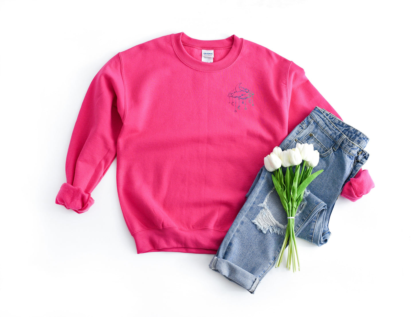 Celestial Clouds Embroidered Unisex Crewneck Sweatshirt