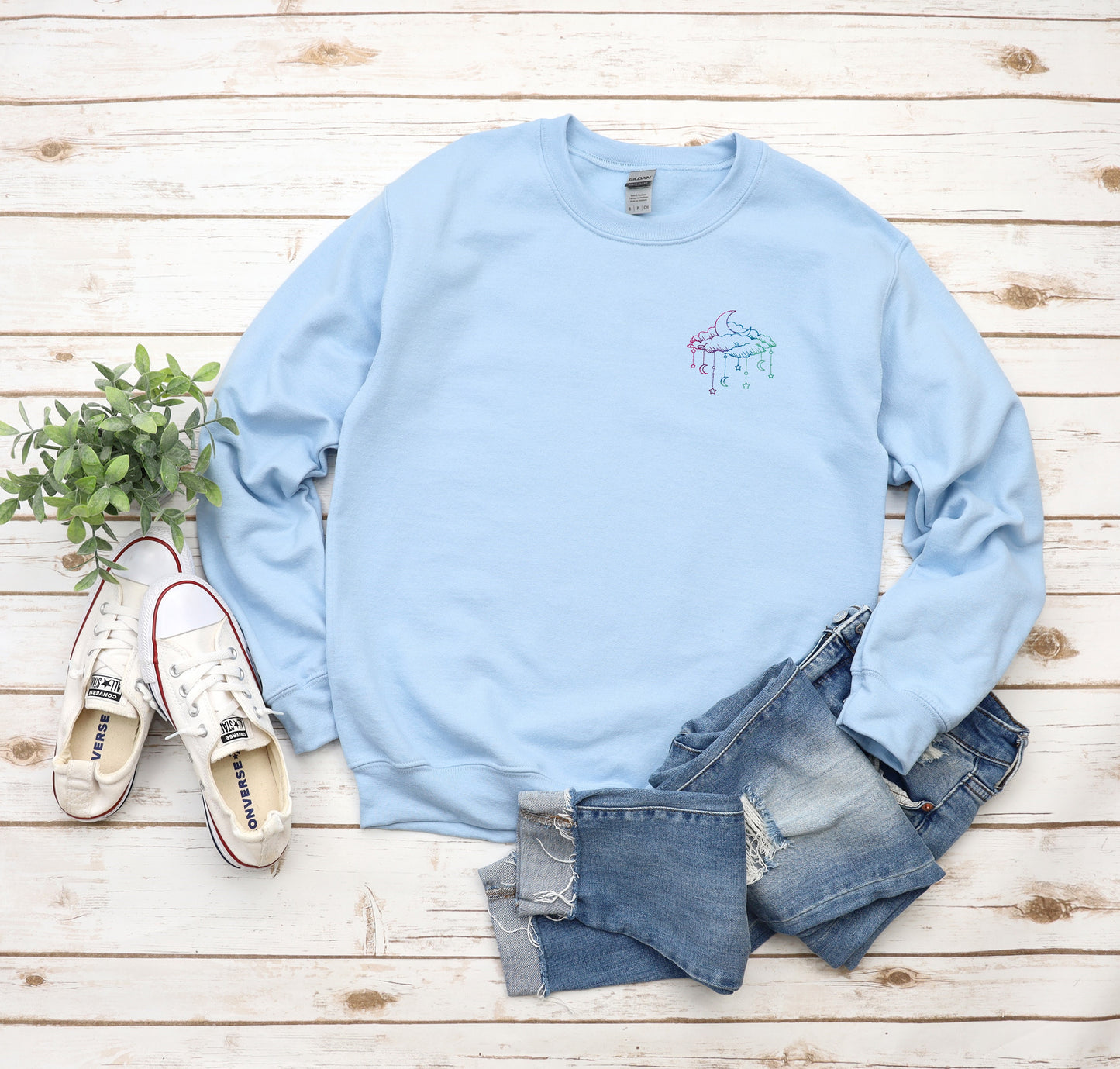 Celestial Clouds Embroidered Unisex Crewneck Sweatshirt
