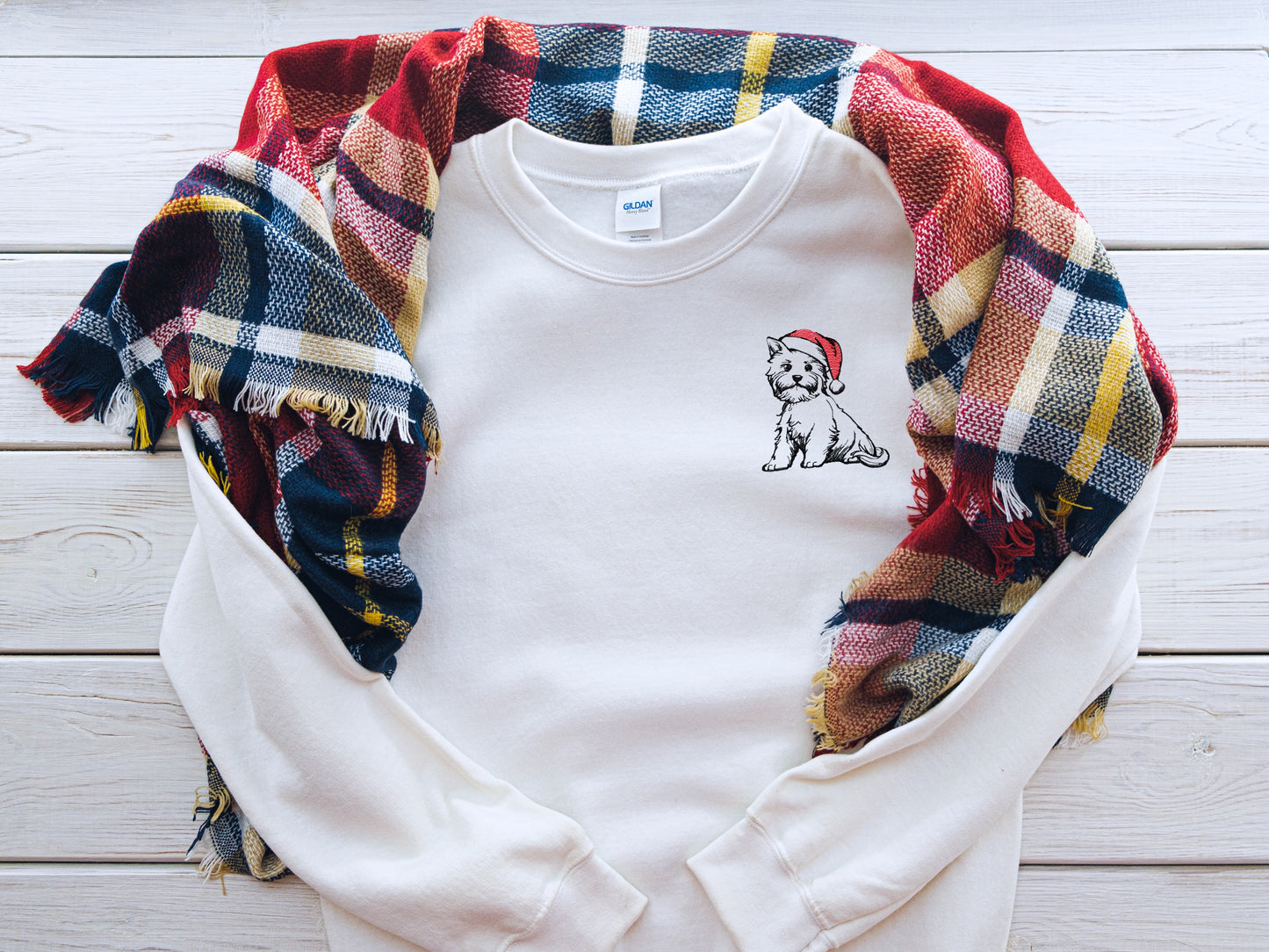 Santa Hat Puppy Embroidered Adult Unisex Crewneck Sweatshirt