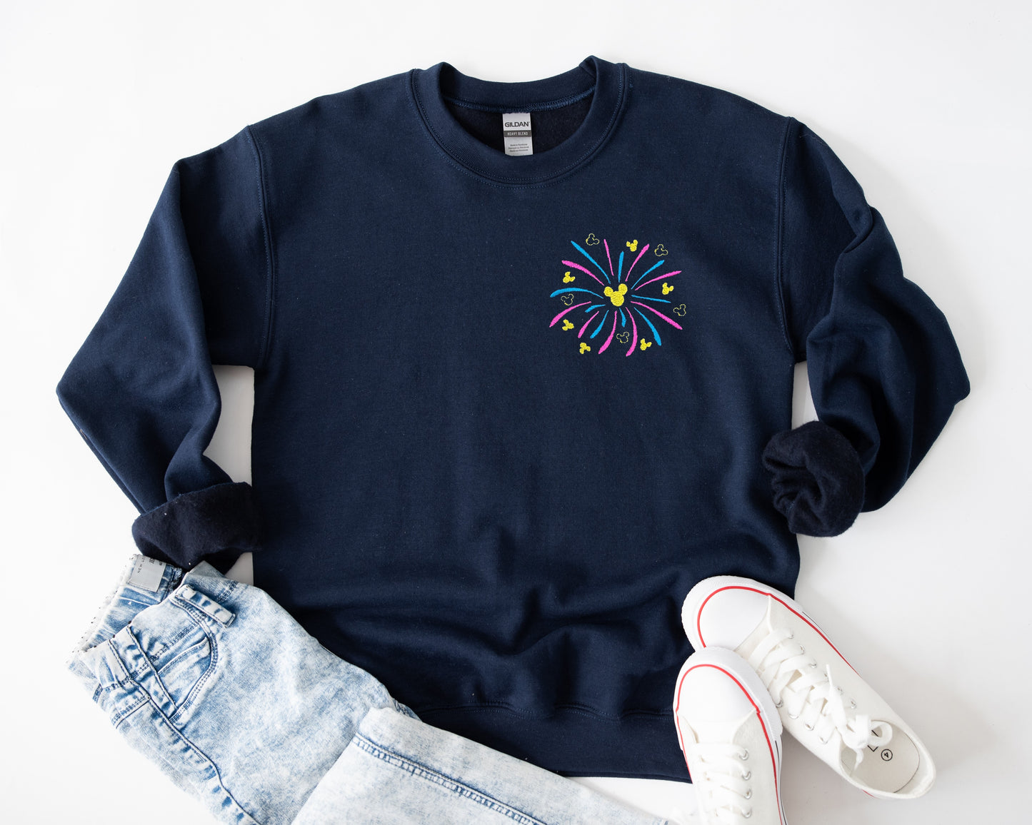 Disney Fireworks Embroidered Unisex Crewneck Sweater