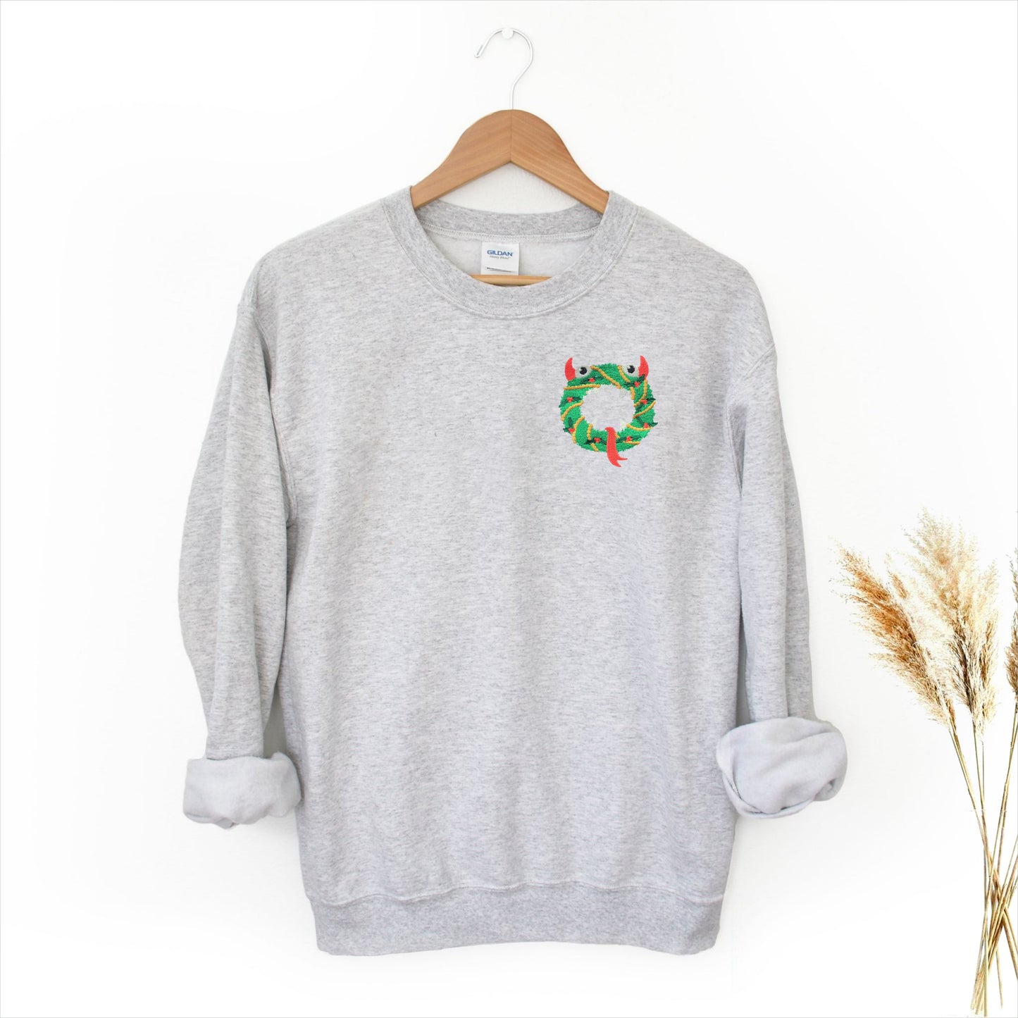 Monster Christmas Wreath Embroidered Adult Unisex Crewneck Sweatshirt