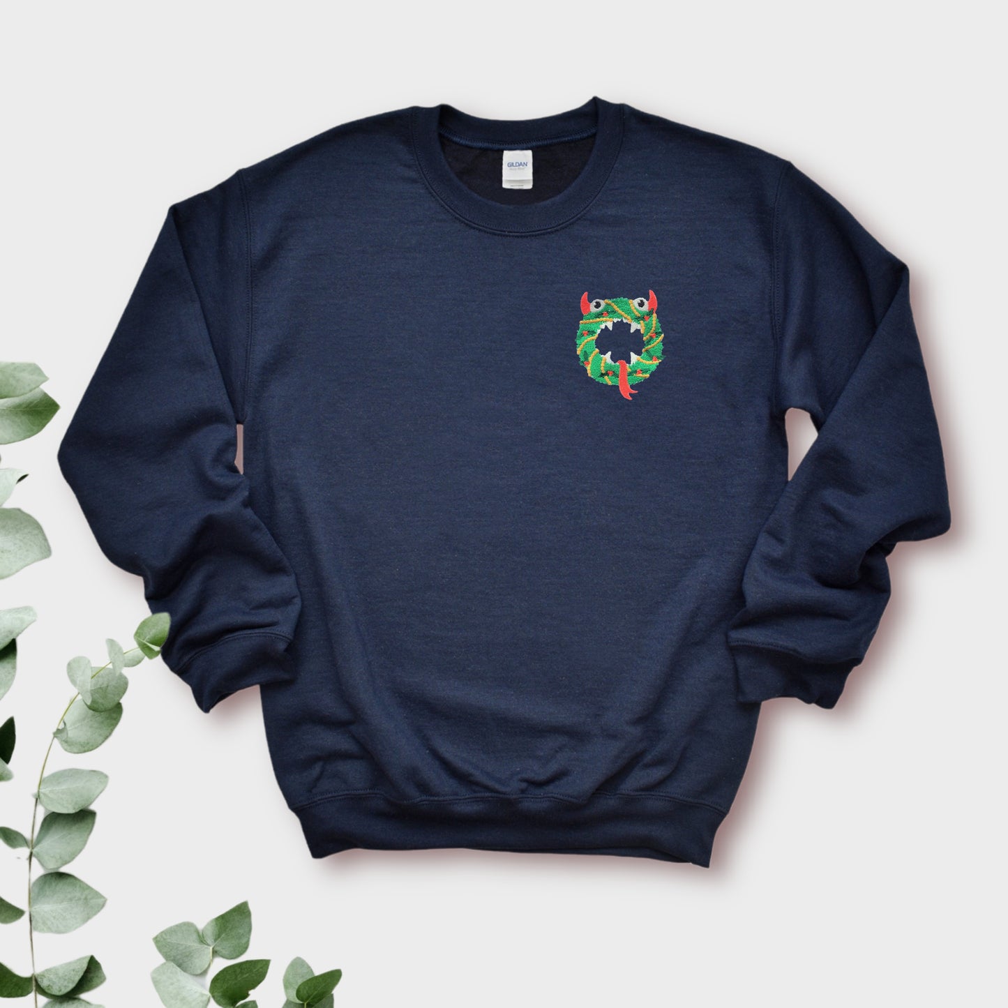 Monster Christmas Wreath Embroidered Adult Unisex Crewneck Sweatshirt