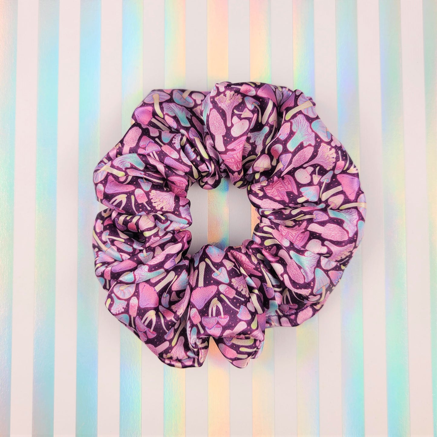 Purple Mushrooms Satin Scrunchie