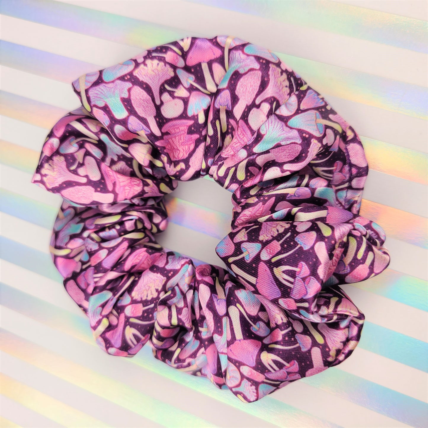 Purple Mushrooms Satin Scrunchie
