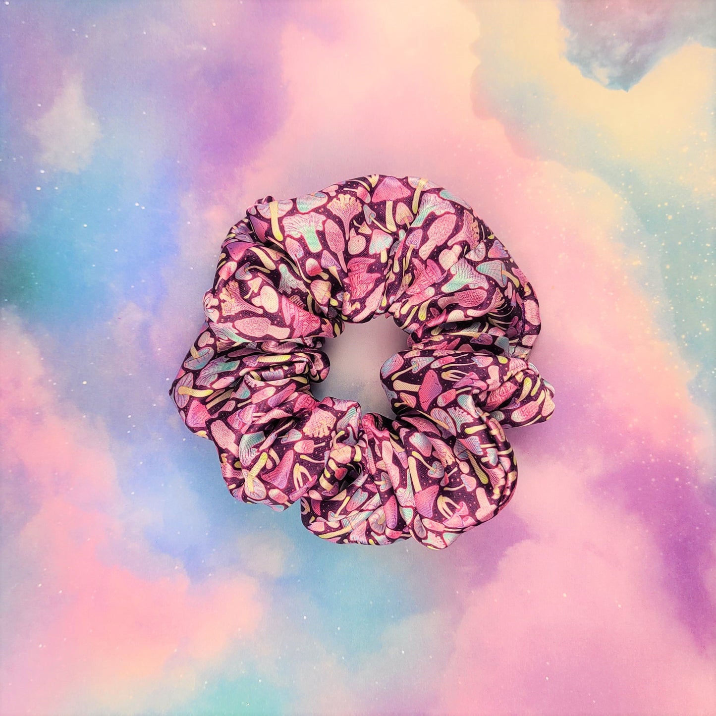 Purple Mushrooms Satin Scrunchie