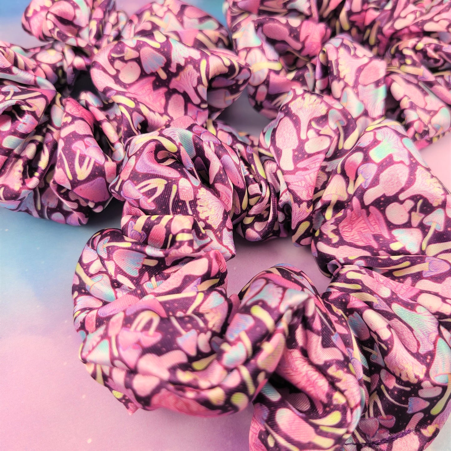 Purple Mushrooms Satin Scrunchie