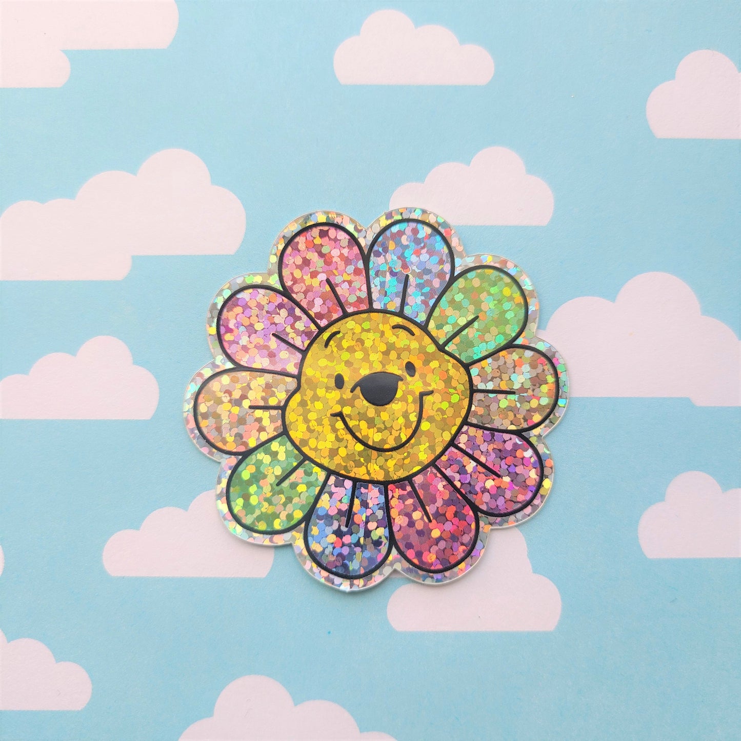 Glittery Pooh Flower Vinyl Sticker