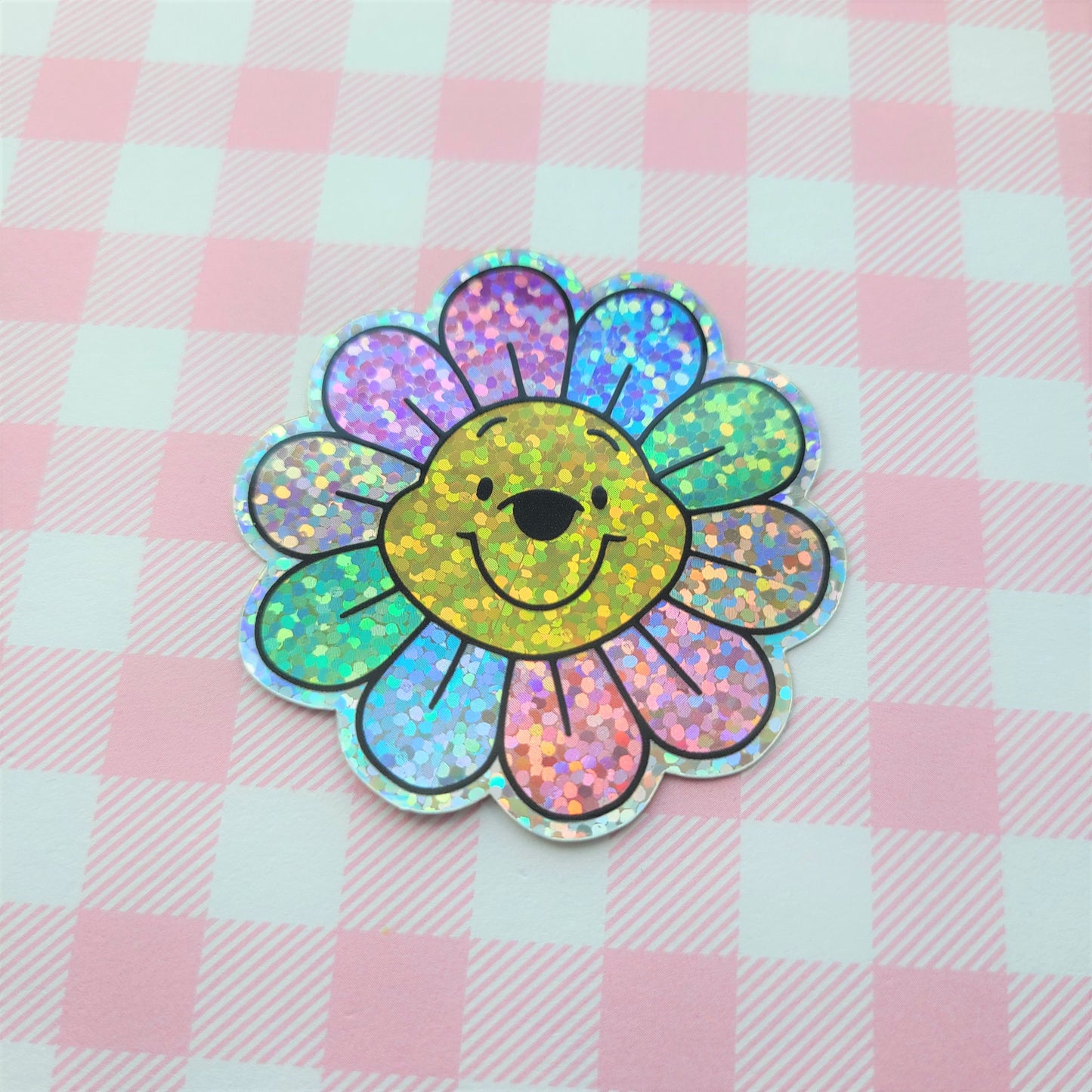 Glittery Pooh Flower Vinyl Sticker