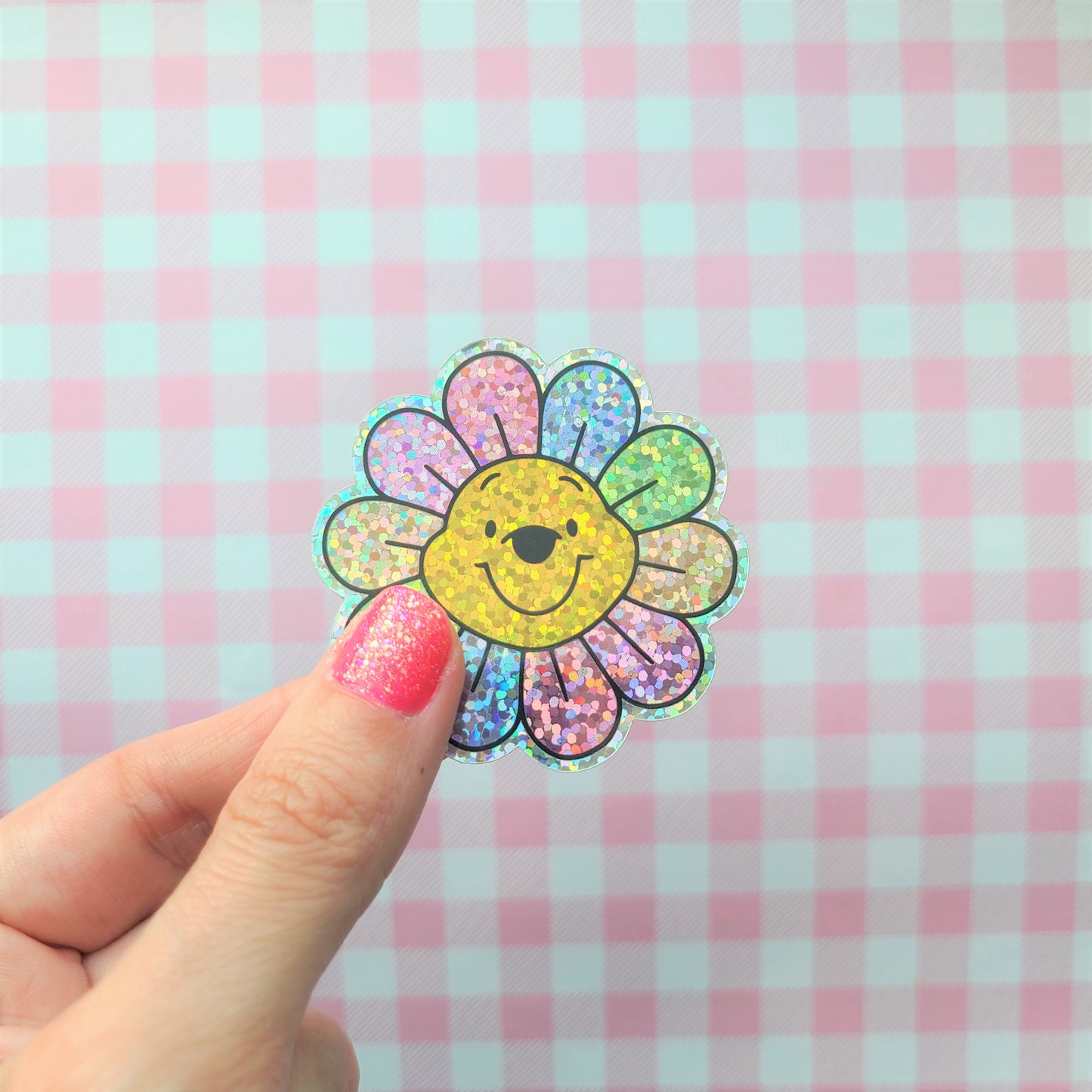Glittery Pooh Flower Vinyl Sticker