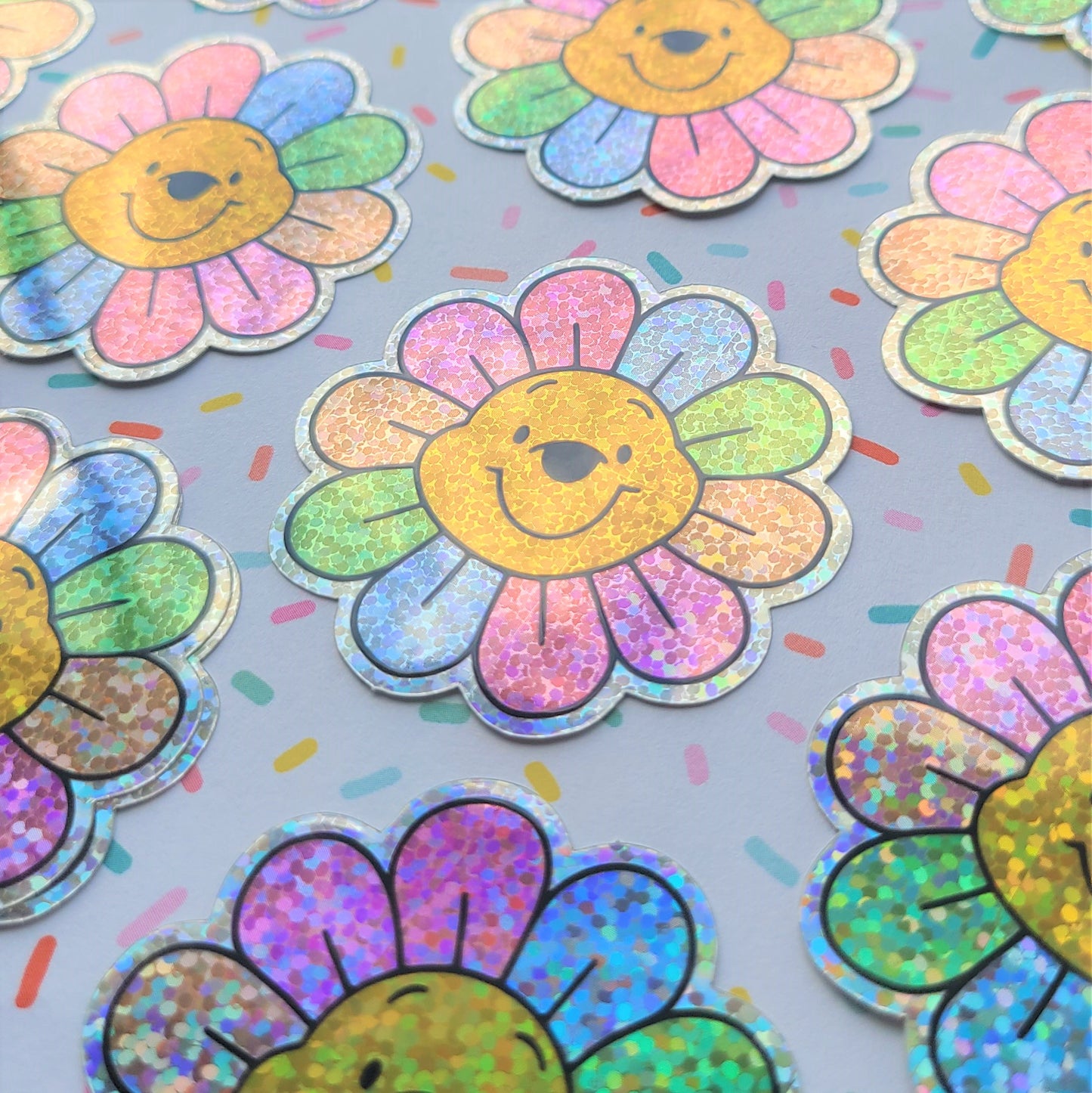 Glittery Pooh Flower Vinyl Sticker