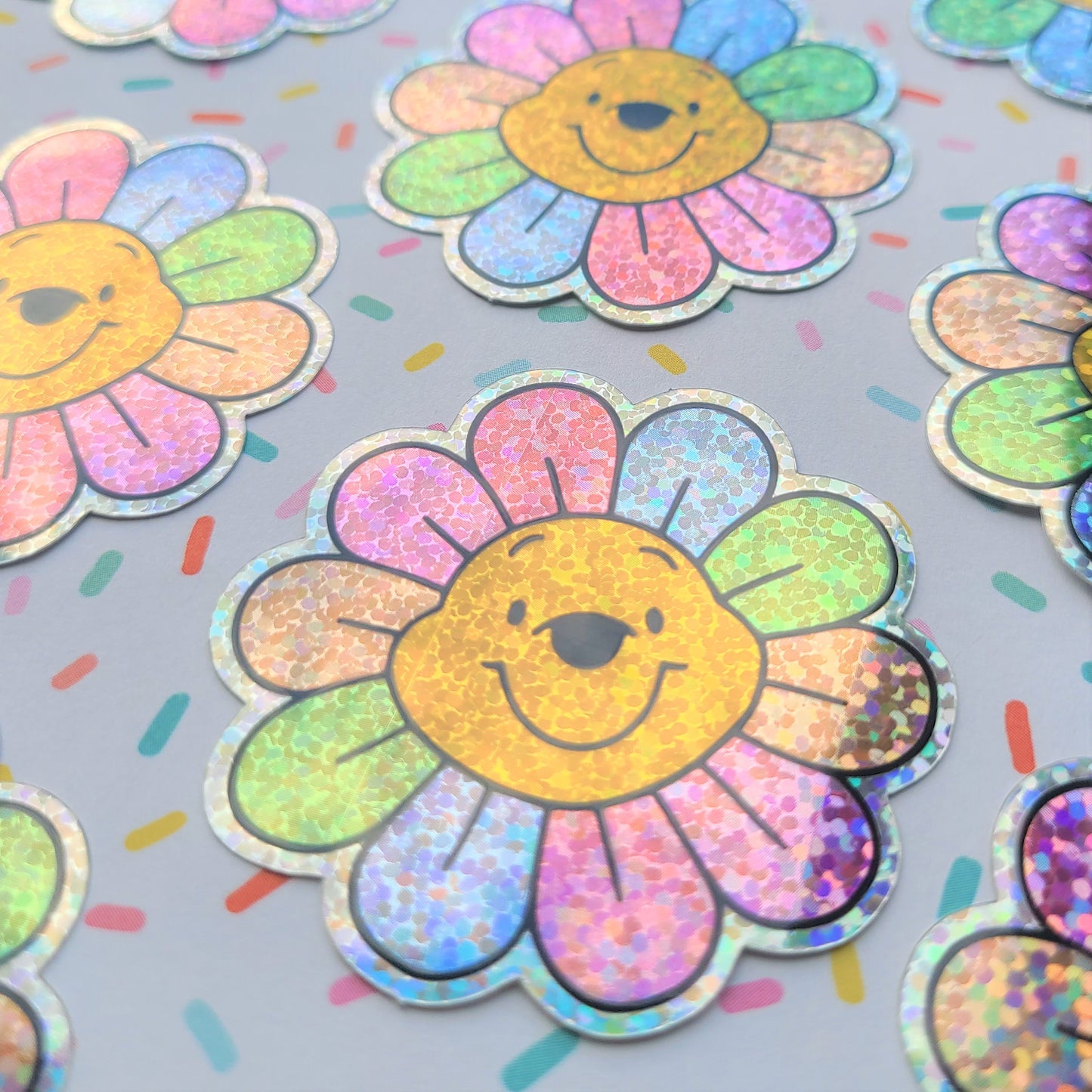 Glittery Pooh Flower Vinyl Sticker