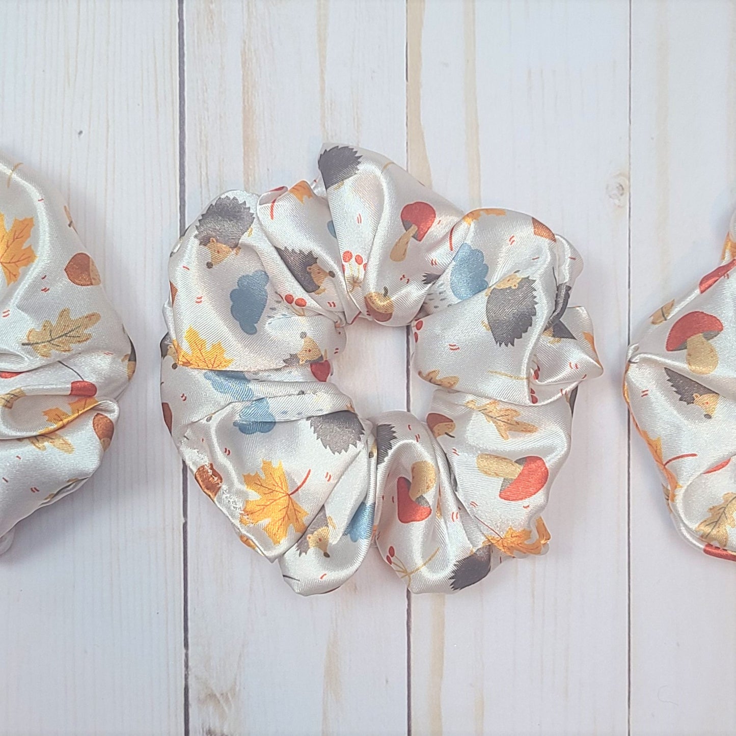 Hedgehogs and Mushrooms Satin Scrunchie