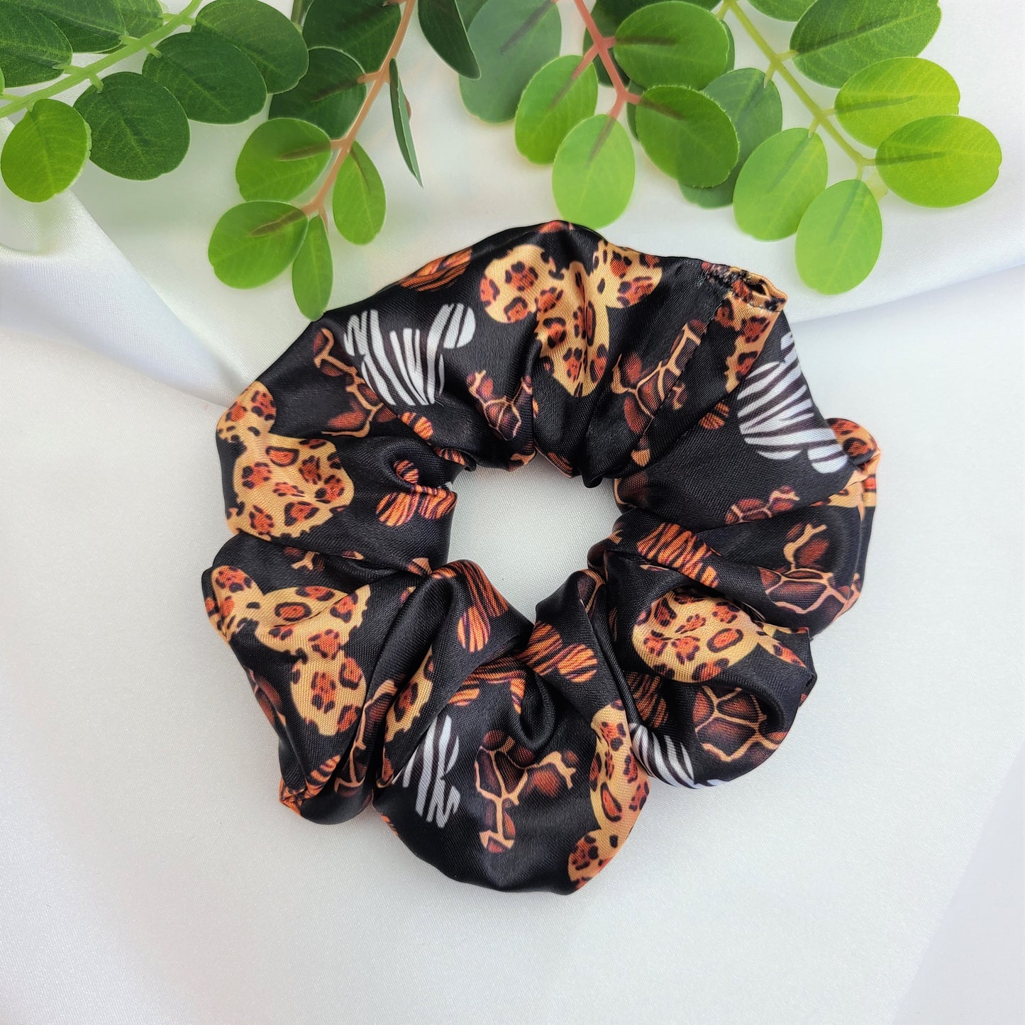 Mickey Shaped Animal Print Satin Scrunchie