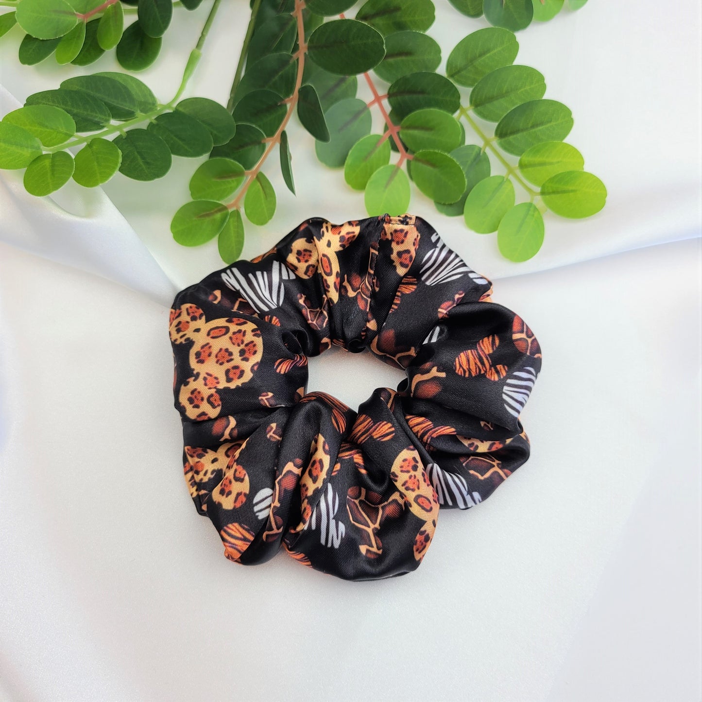 Mickey Shaped Animal Print Satin Scrunchie