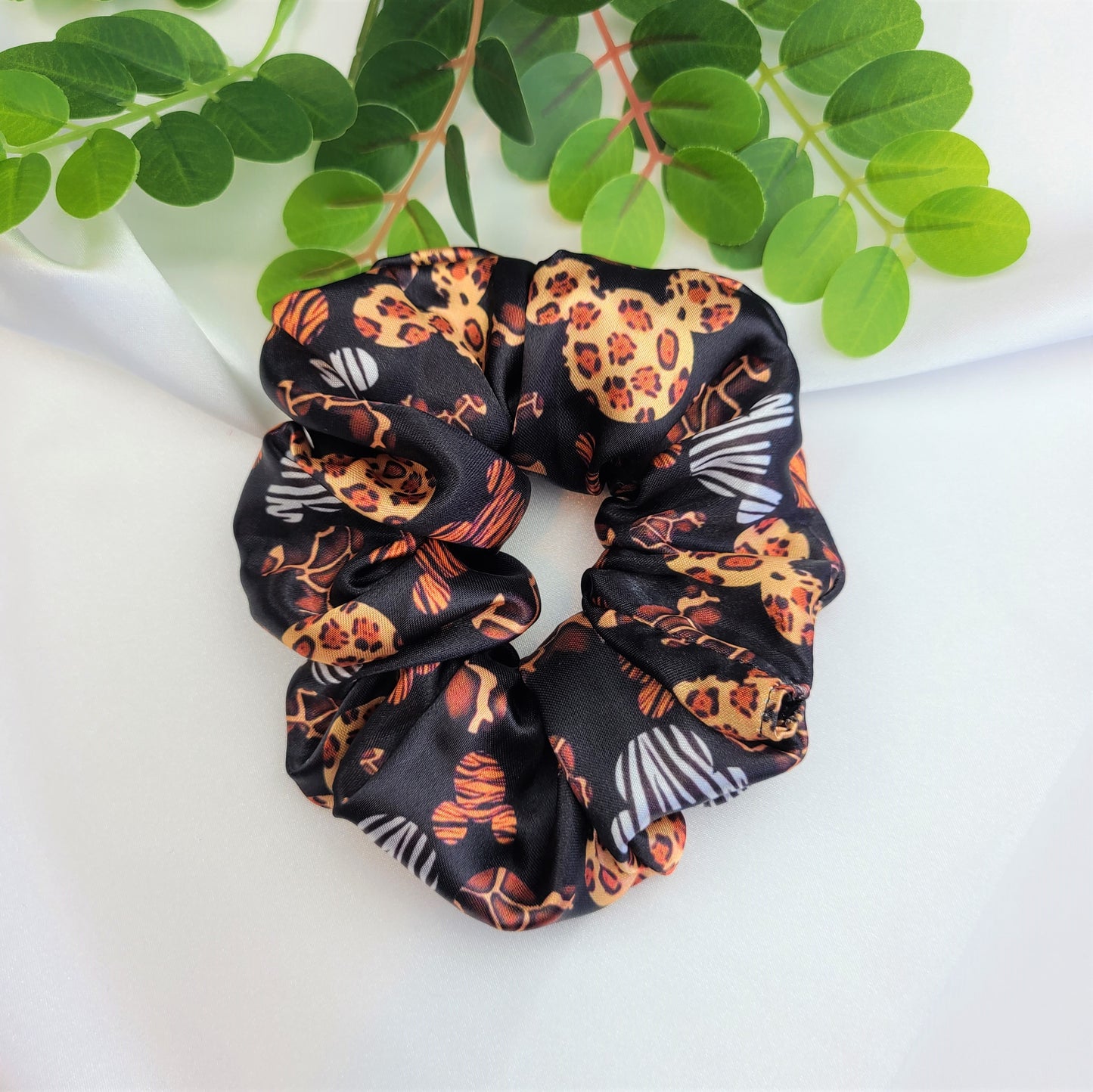 Mickey Shaped Animal Print Satin Scrunchie