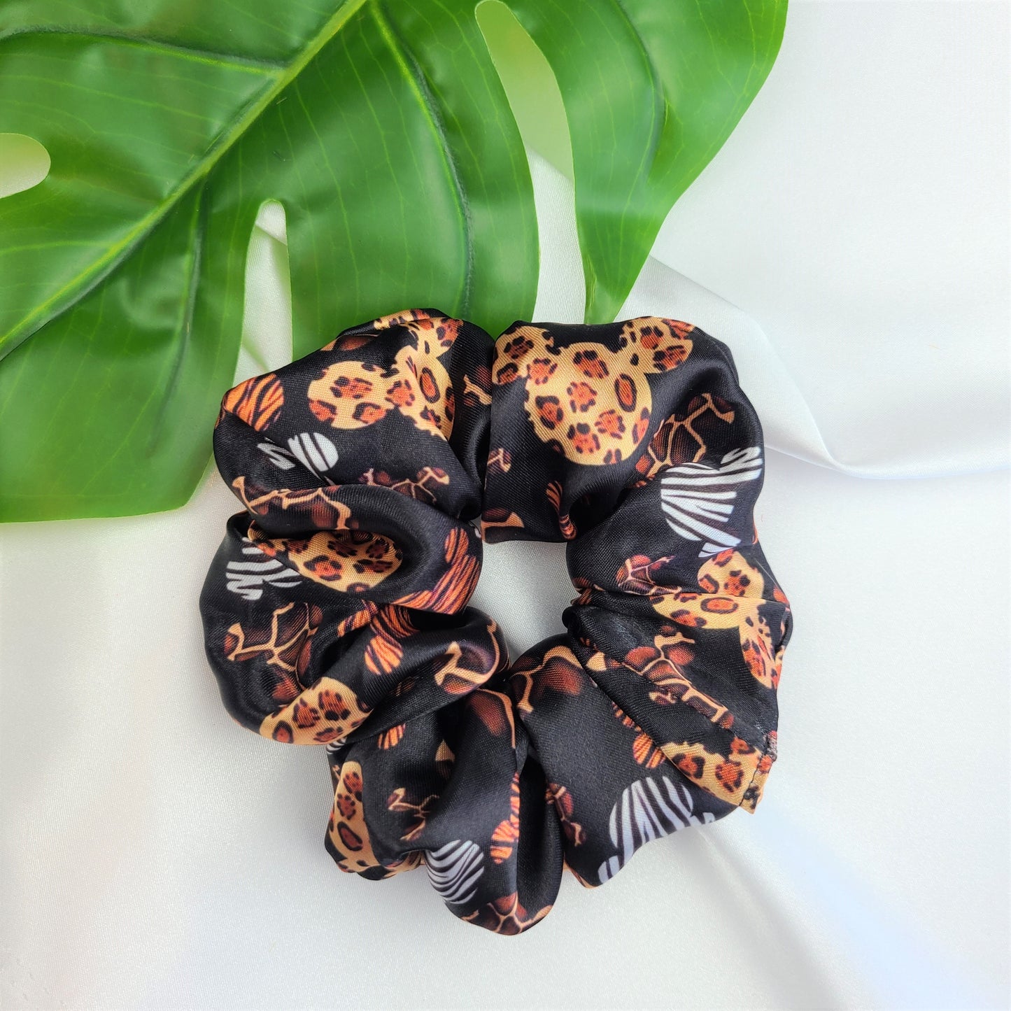 Mickey Shaped Animal Print Satin Scrunchie