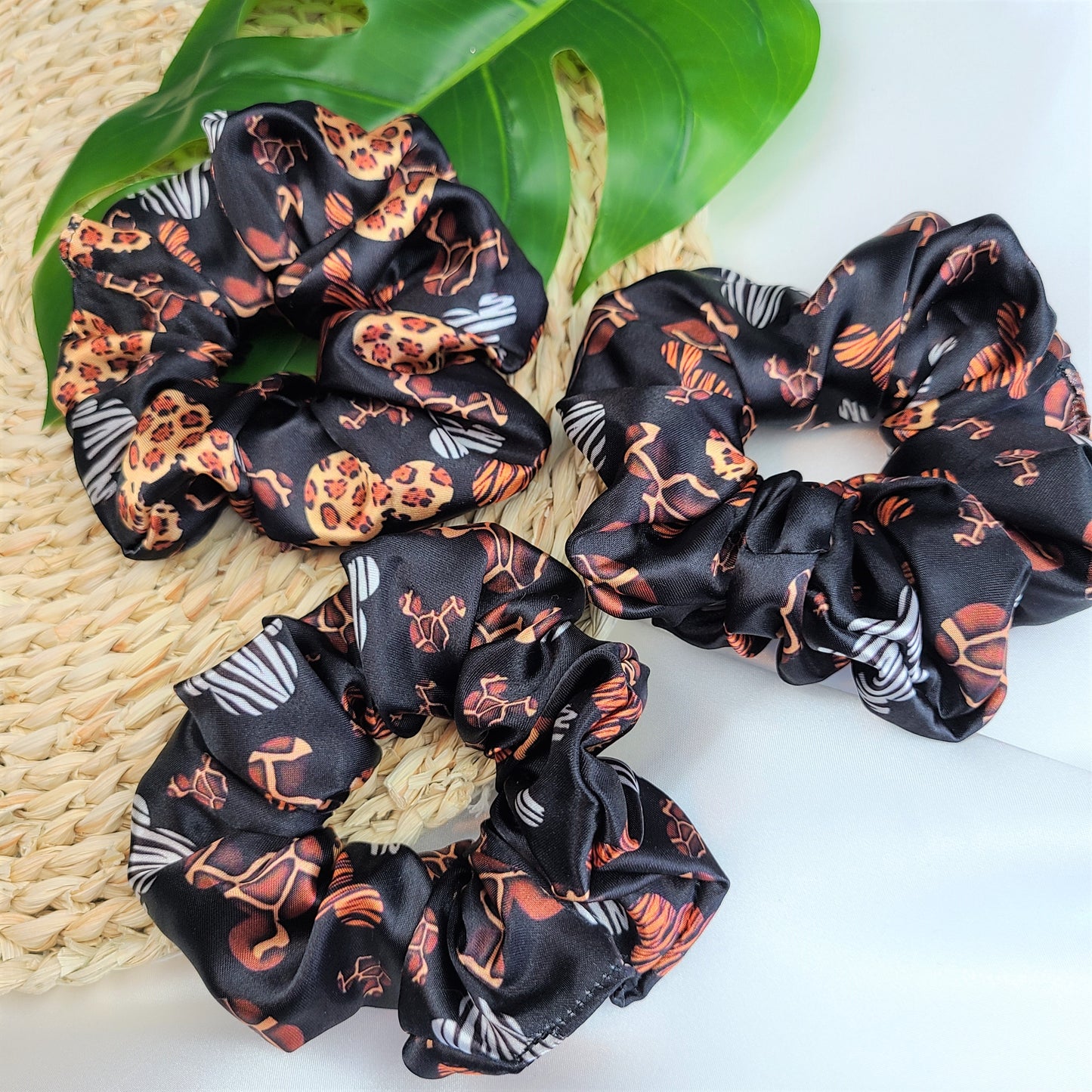 Mickey Shaped Animal Print Satin Scrunchie