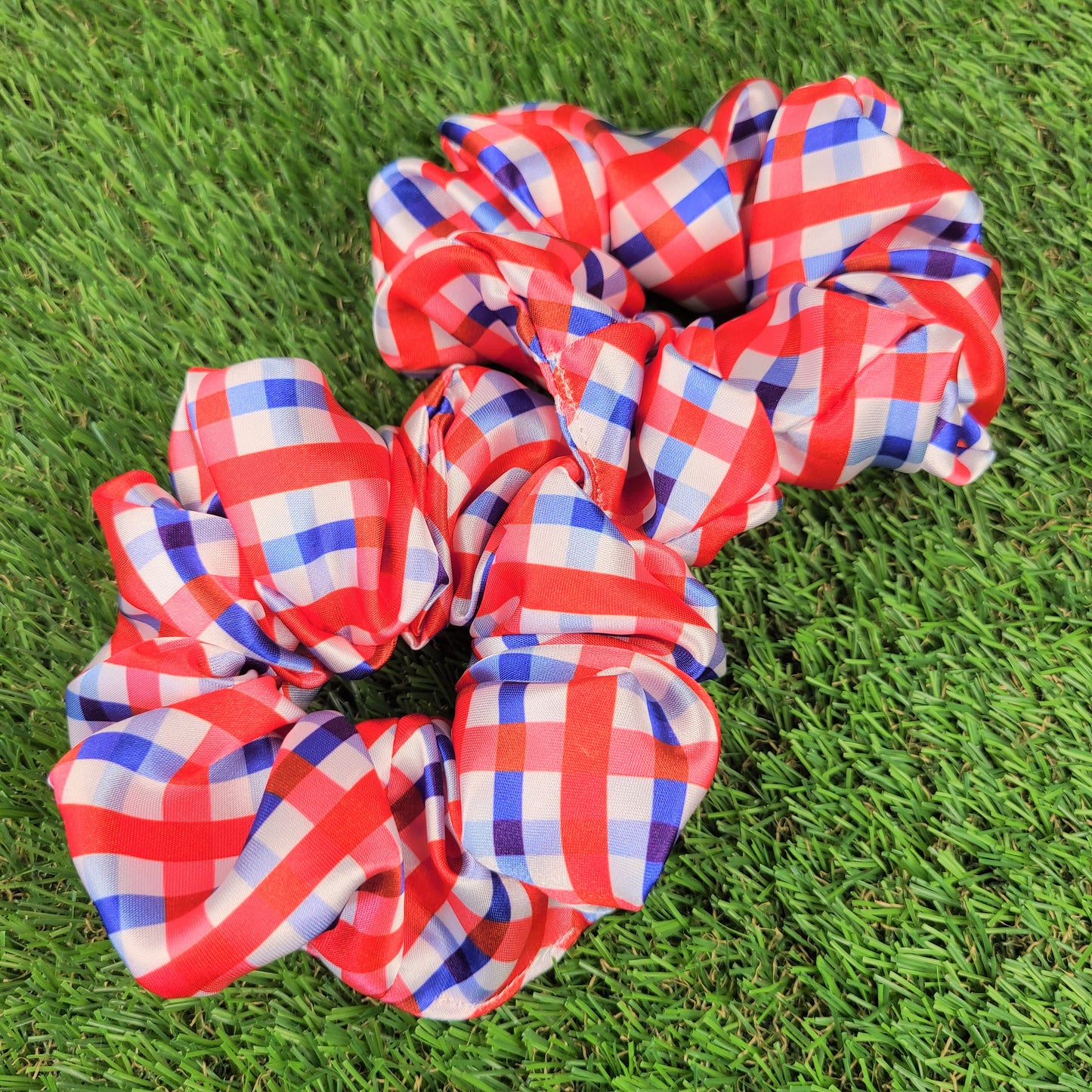 4th of July Gingham Satin Scrunchie