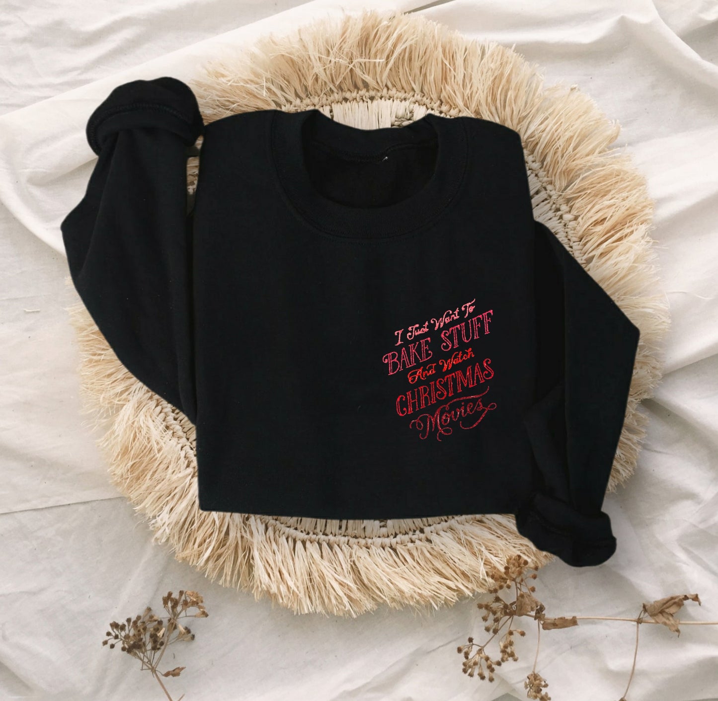 Bake Stuff and Watch Christmas Movies Embroidered Adult Unisex Crewneck Sweatshirt