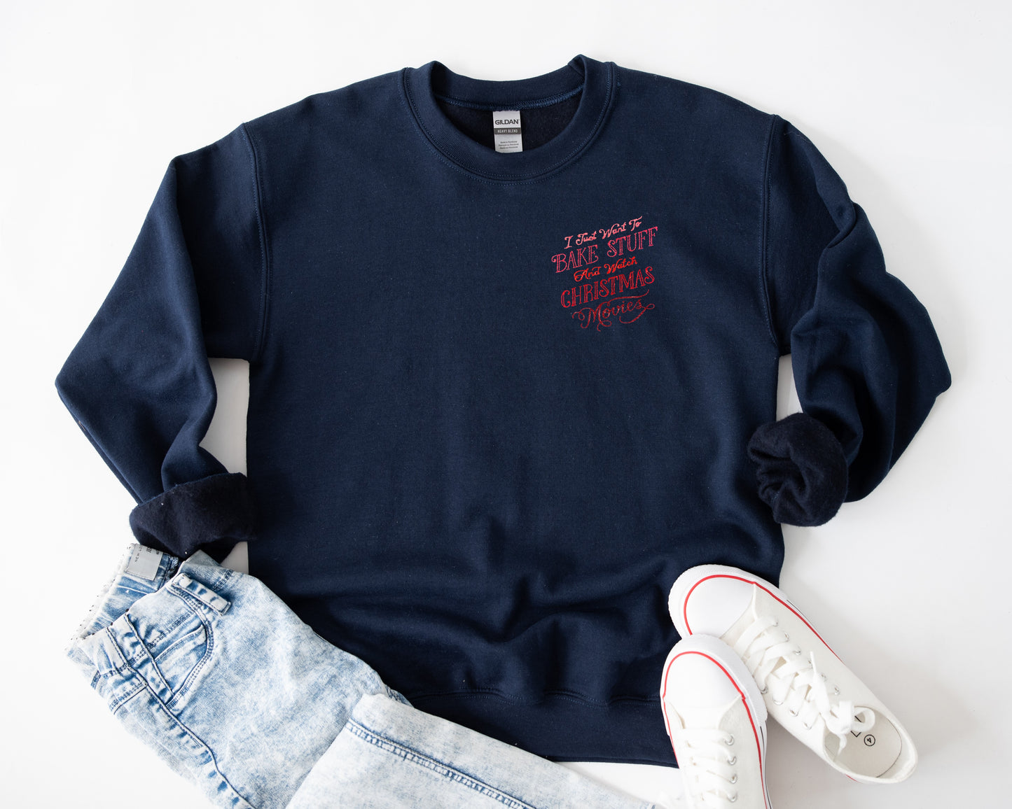 Bake Stuff and Watch Christmas Movies Embroidered Adult Unisex Crewneck Sweatshirt