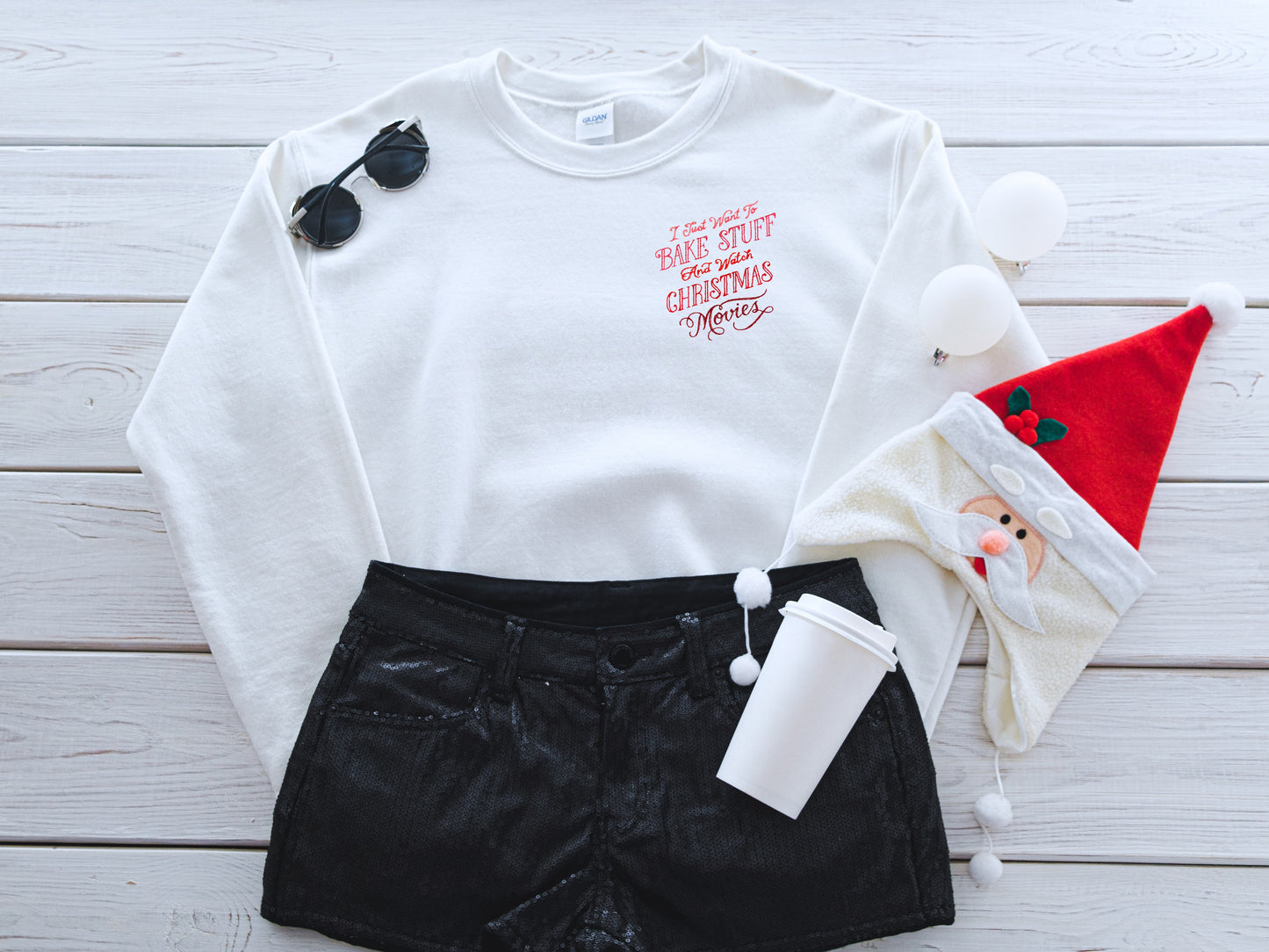 Bake Stuff and Watch Christmas Movies Embroidered Adult Unisex Crewneck Sweatshirt