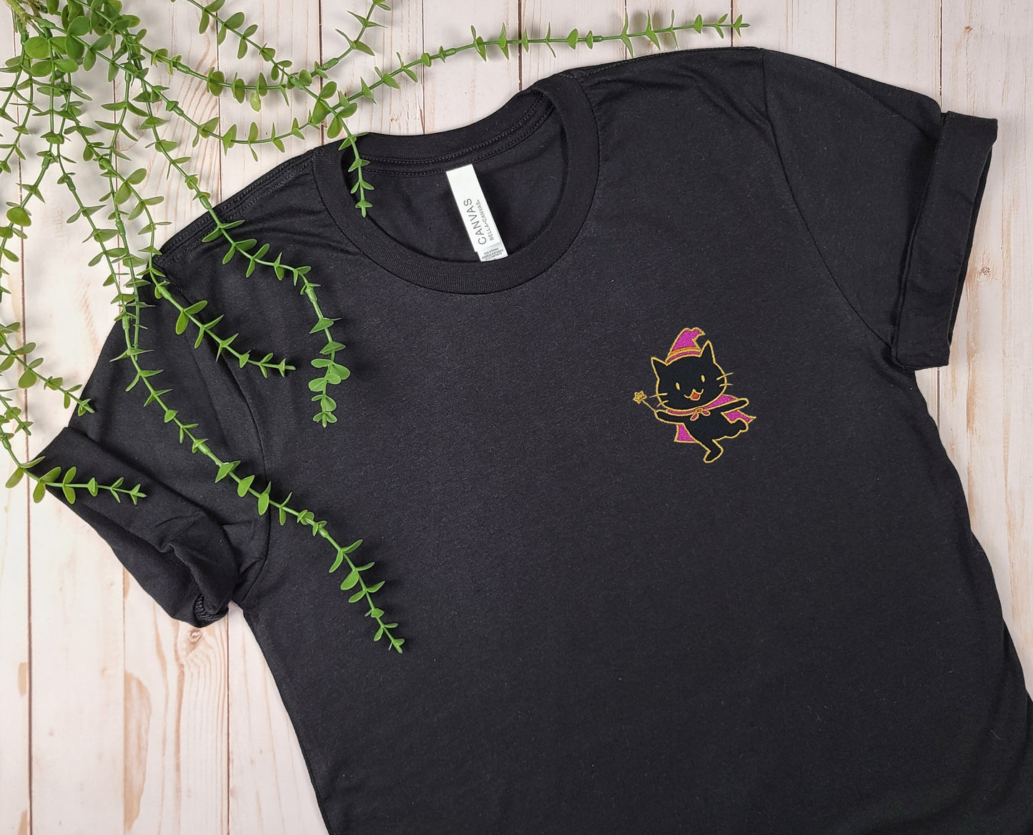 Black Magic Cat Black Embroidered Tee