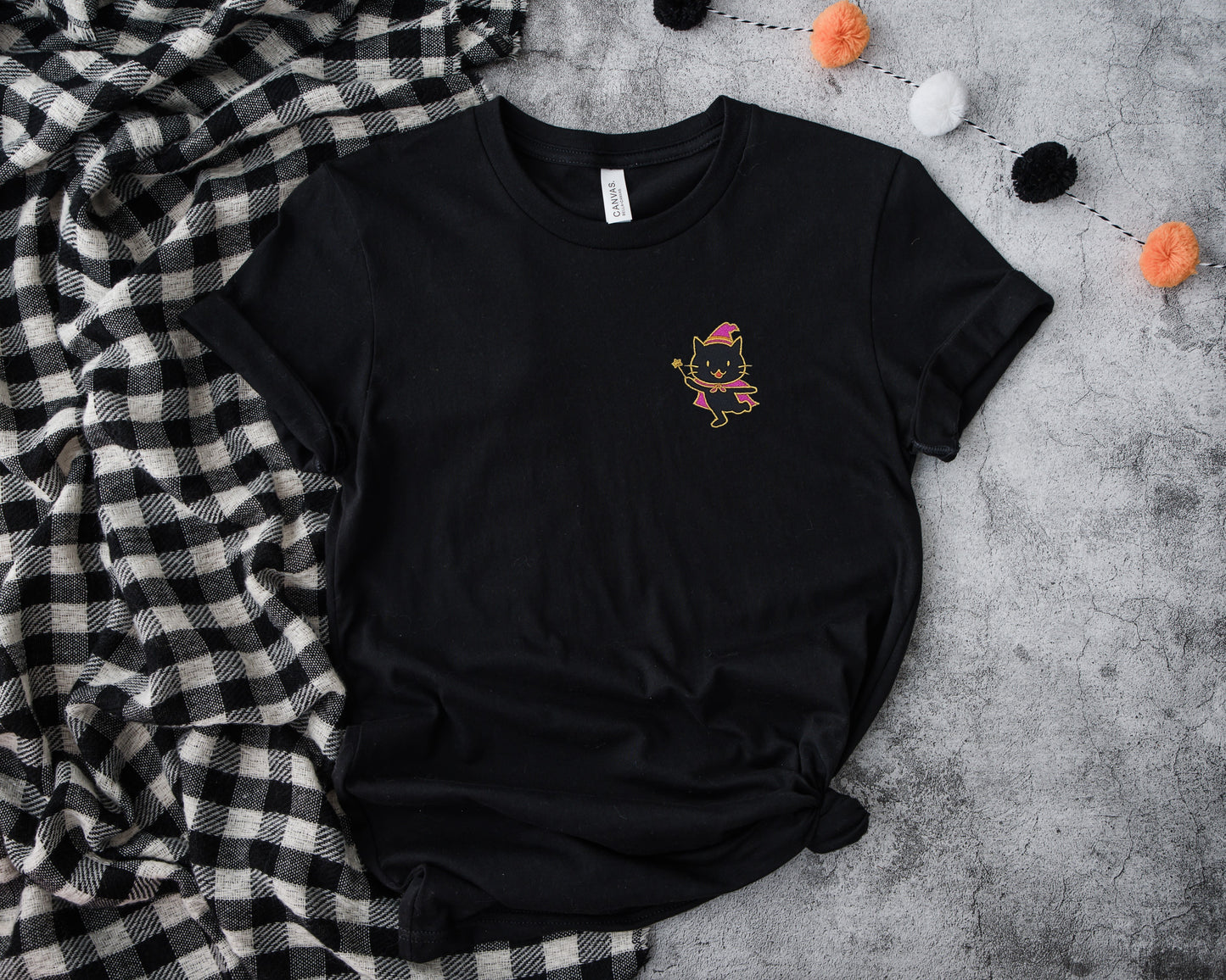 Black Magic Cat Black Embroidered Tee