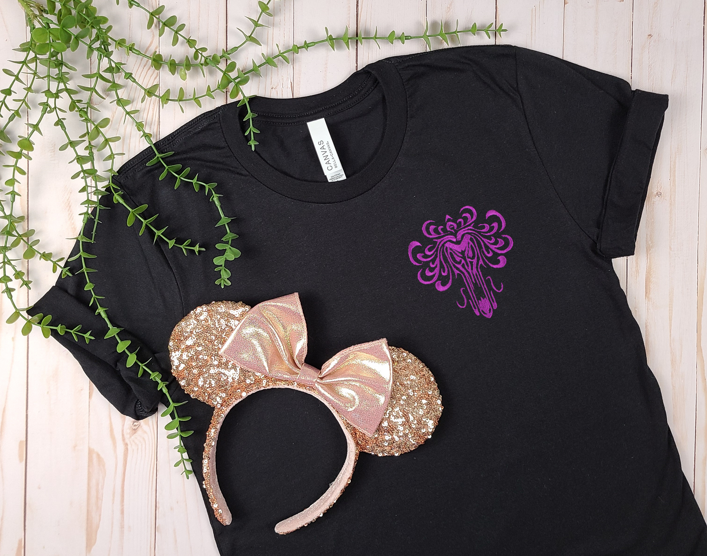 Haunted Mansion Wallpaper Black Embroidered Tee