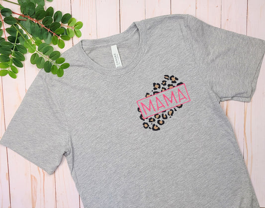 Leopard Print Mama Embroidered Tee