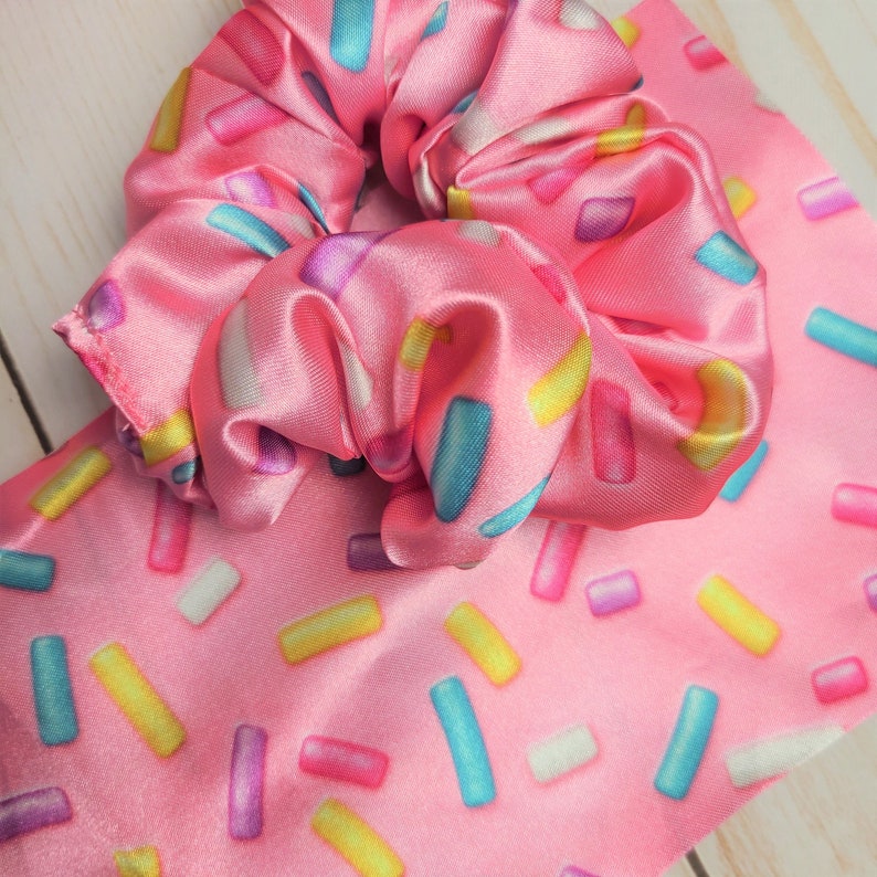 Pink Sprinkles Satin Scrunchie