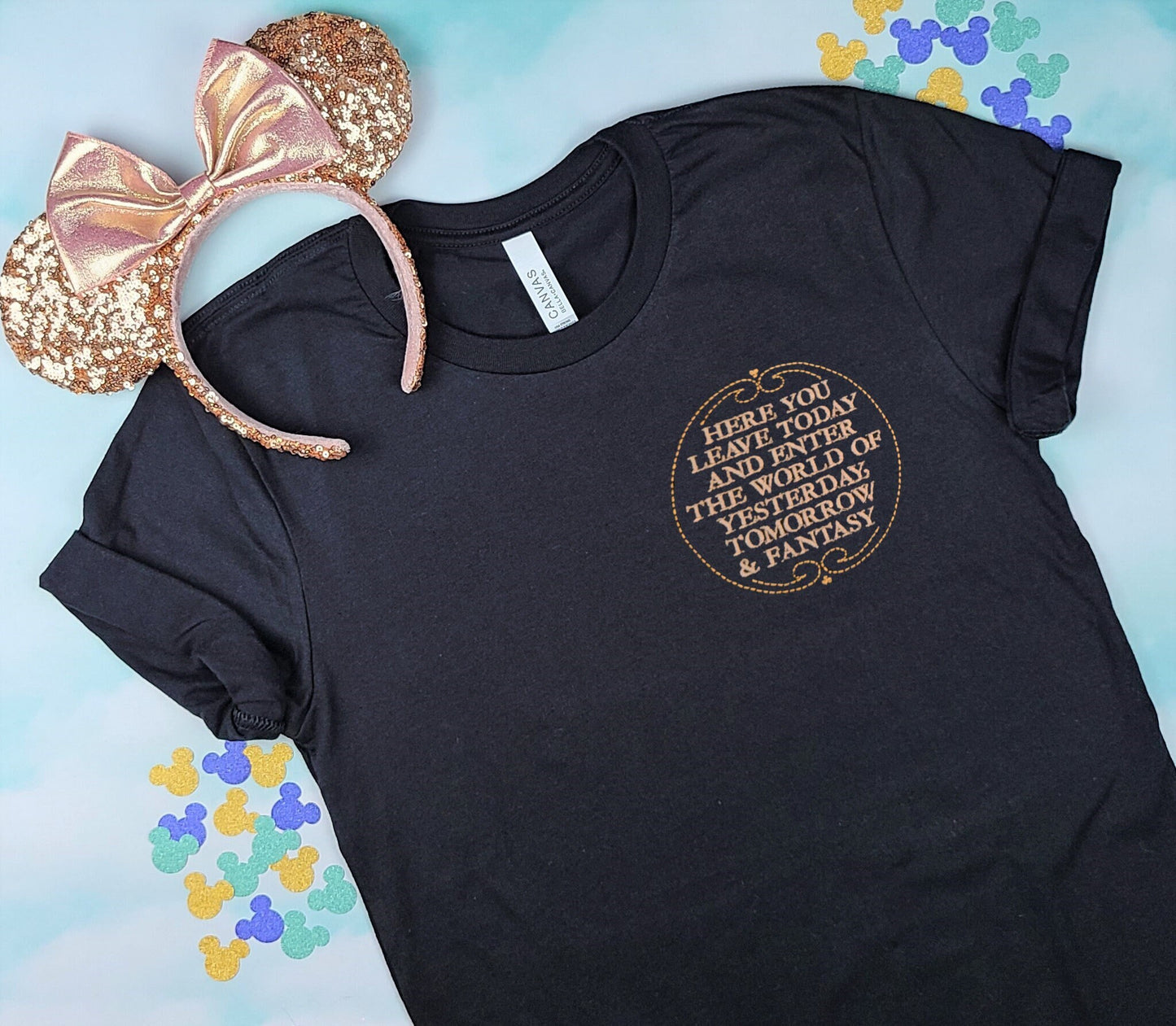Disney World Welcome Plaque Black Embroidered Shirt