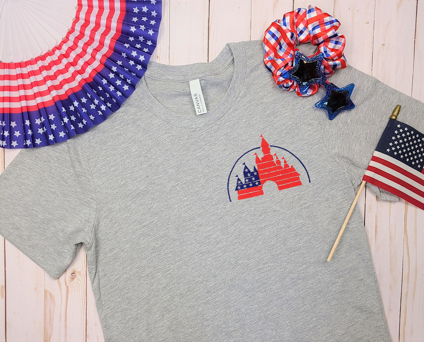 Patriotic Castle Embroidered Gray Tee