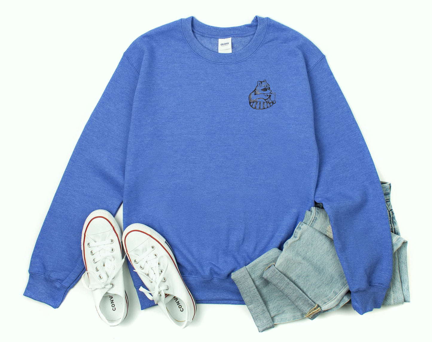 Coffee Raccoon Embroidered Unisex Crewneck Sweatshirt