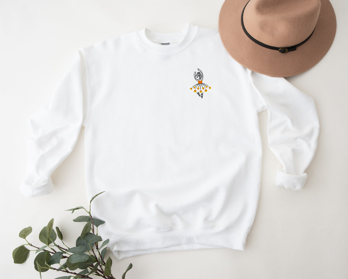Embroidered Candy Corn Ballerina Unisex Crewneck Sweatshirt