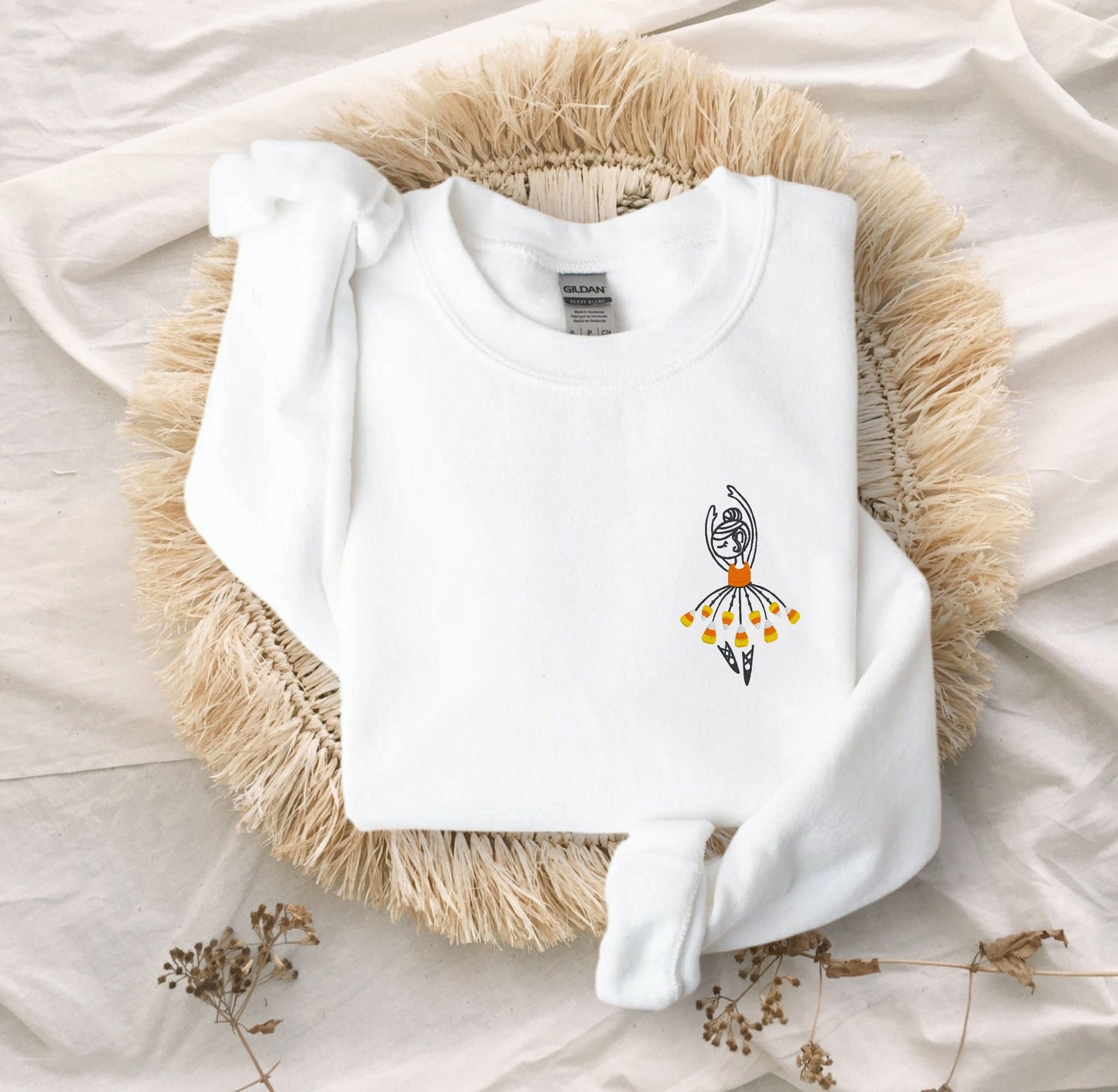 Embroidered Candy Corn Ballerina Unisex Crewneck Sweatshirt