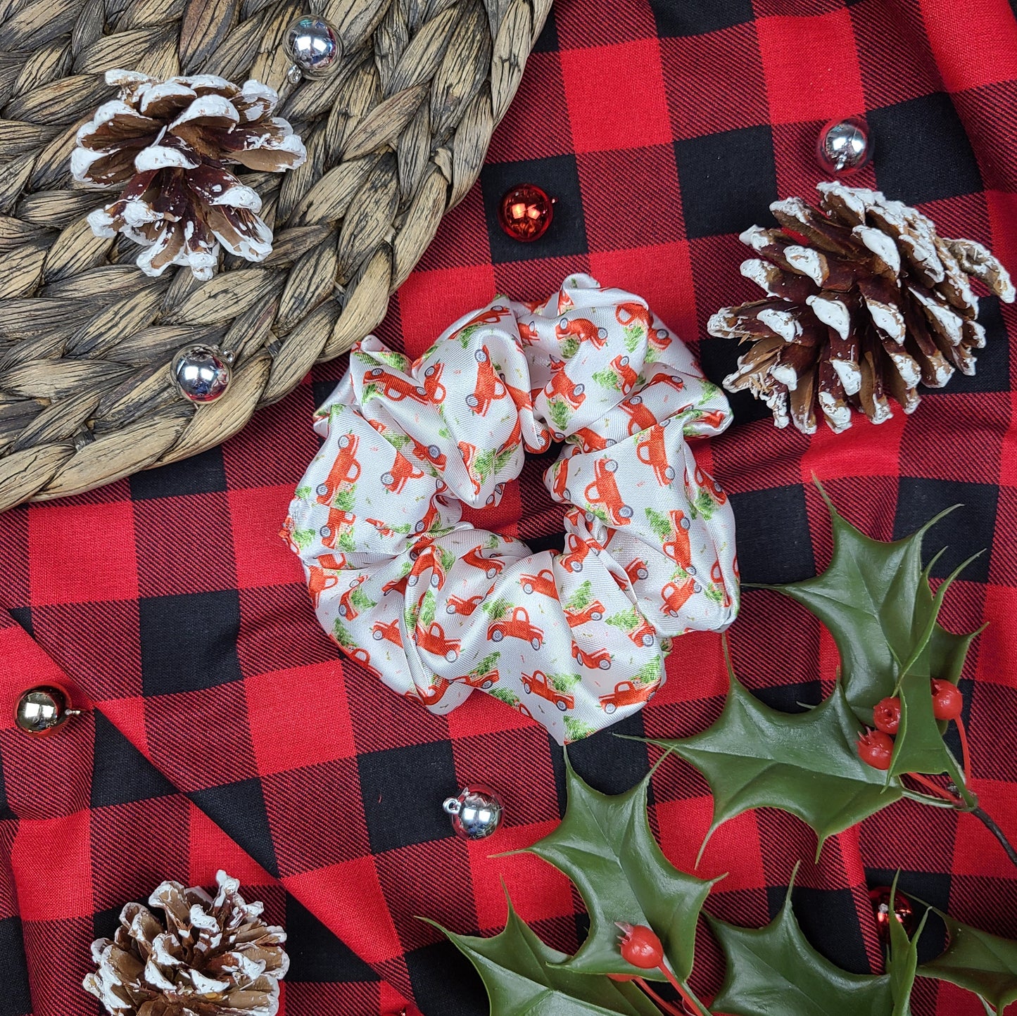 Christmas Trucks Satin Scrunchie