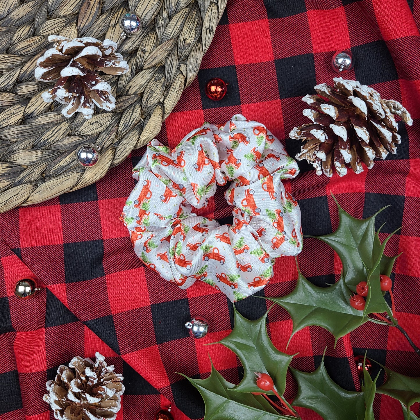 Christmas Trucks Satin Scrunchie