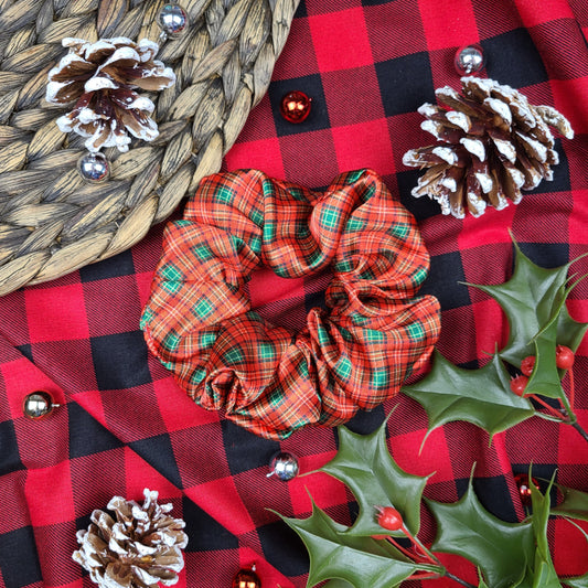 Christmas Plaid Satin Scrunchie