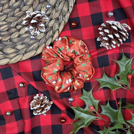 Christmas Mickey Ear Satin Scrunchie