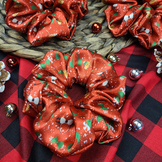 Christmas Mickey Ear Satin Scrunchie