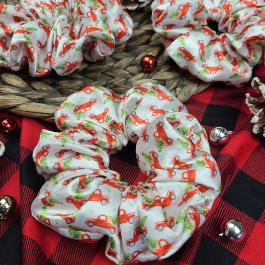 Christmas Trucks Satin Scrunchie