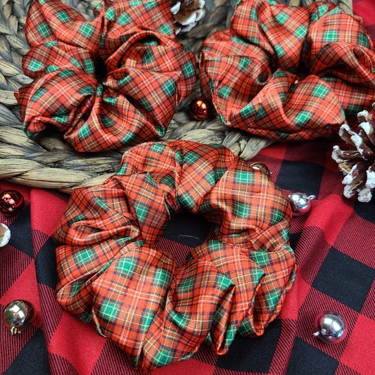 Christmas Plaid Satin Scrunchie