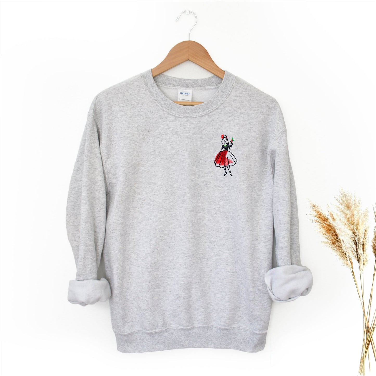 Cocktail Christmas Embroidered Adult Unisex Crewneck Sweatshirt