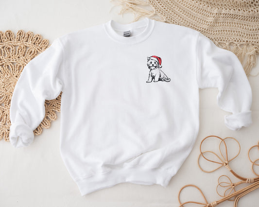 Santa Hat Puppy Embroidered Adult Unisex Crewneck Sweatshirt