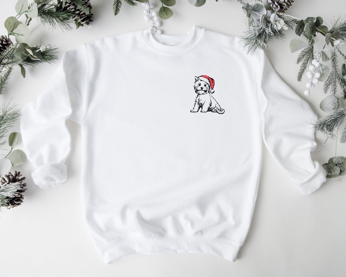 Santa Hat Puppy Embroidered Adult Unisex Crewneck Sweatshirt