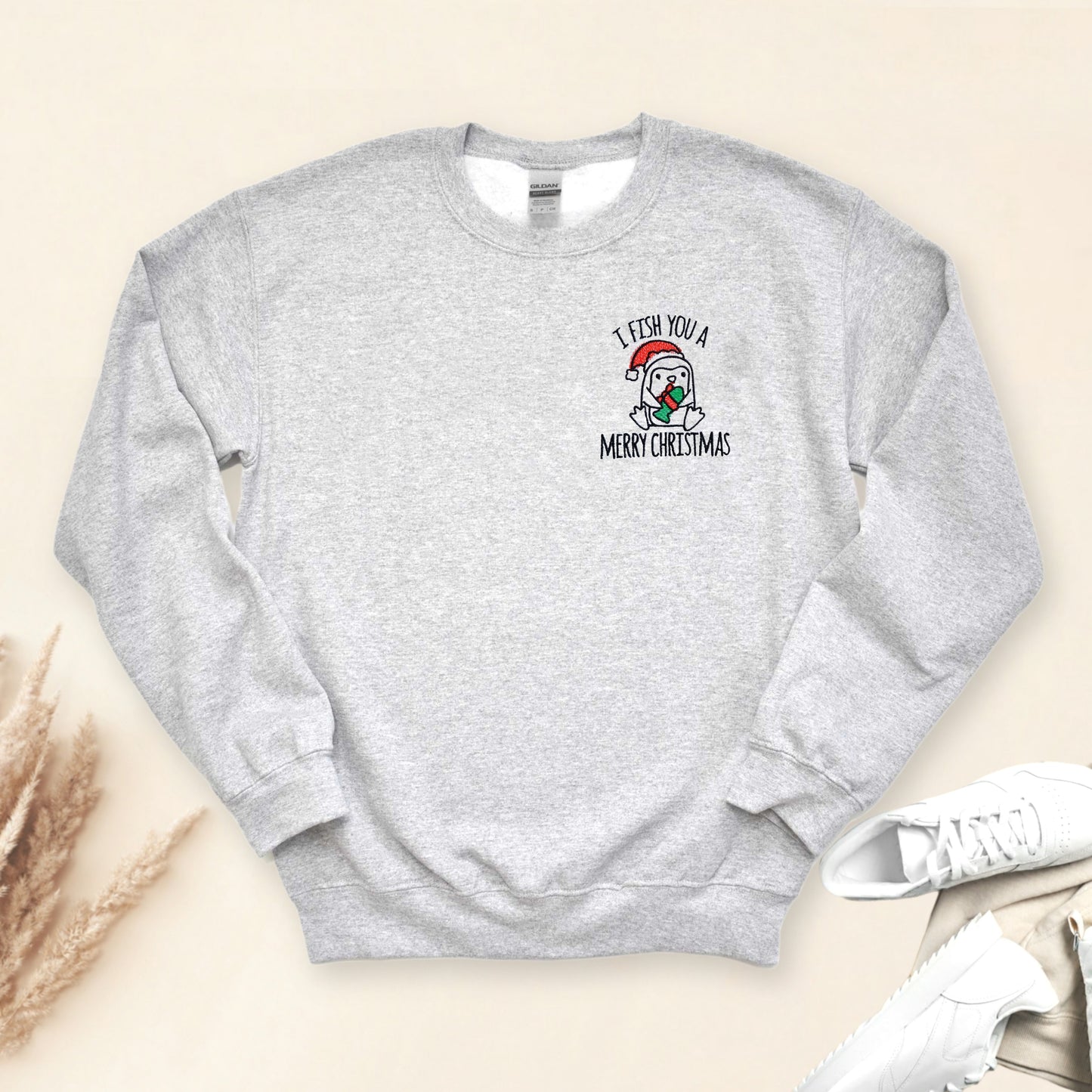 I Fish You Merry Christmas Embroidered Adult Unisex Crewneck Sweatshirt